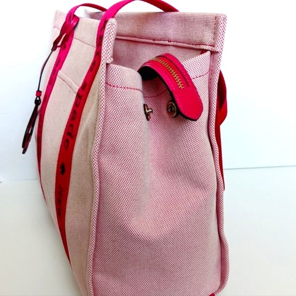 KATE SPADE Pink Kip Large CANVAS TOTE with Spade Charm and Signature Strap - Picture 16 of 17